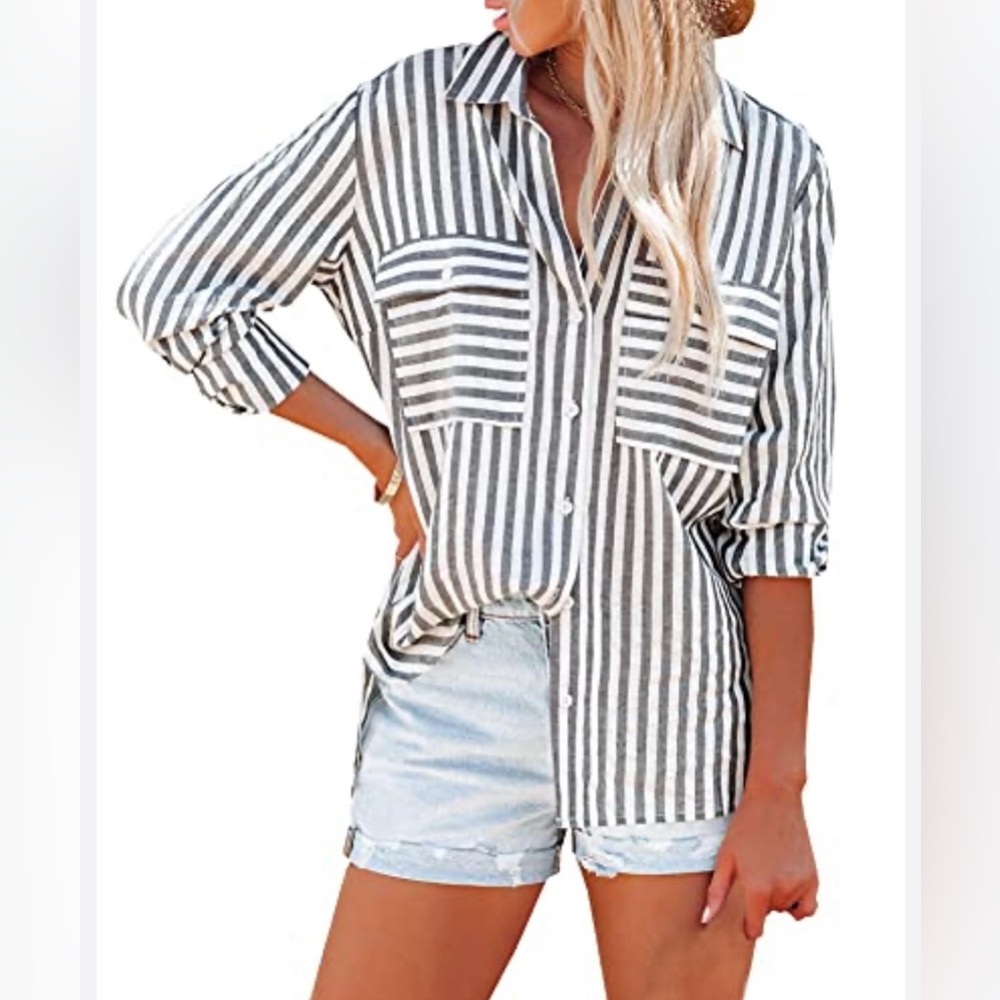 OMSJ Women's Striped Button Down Shirts
